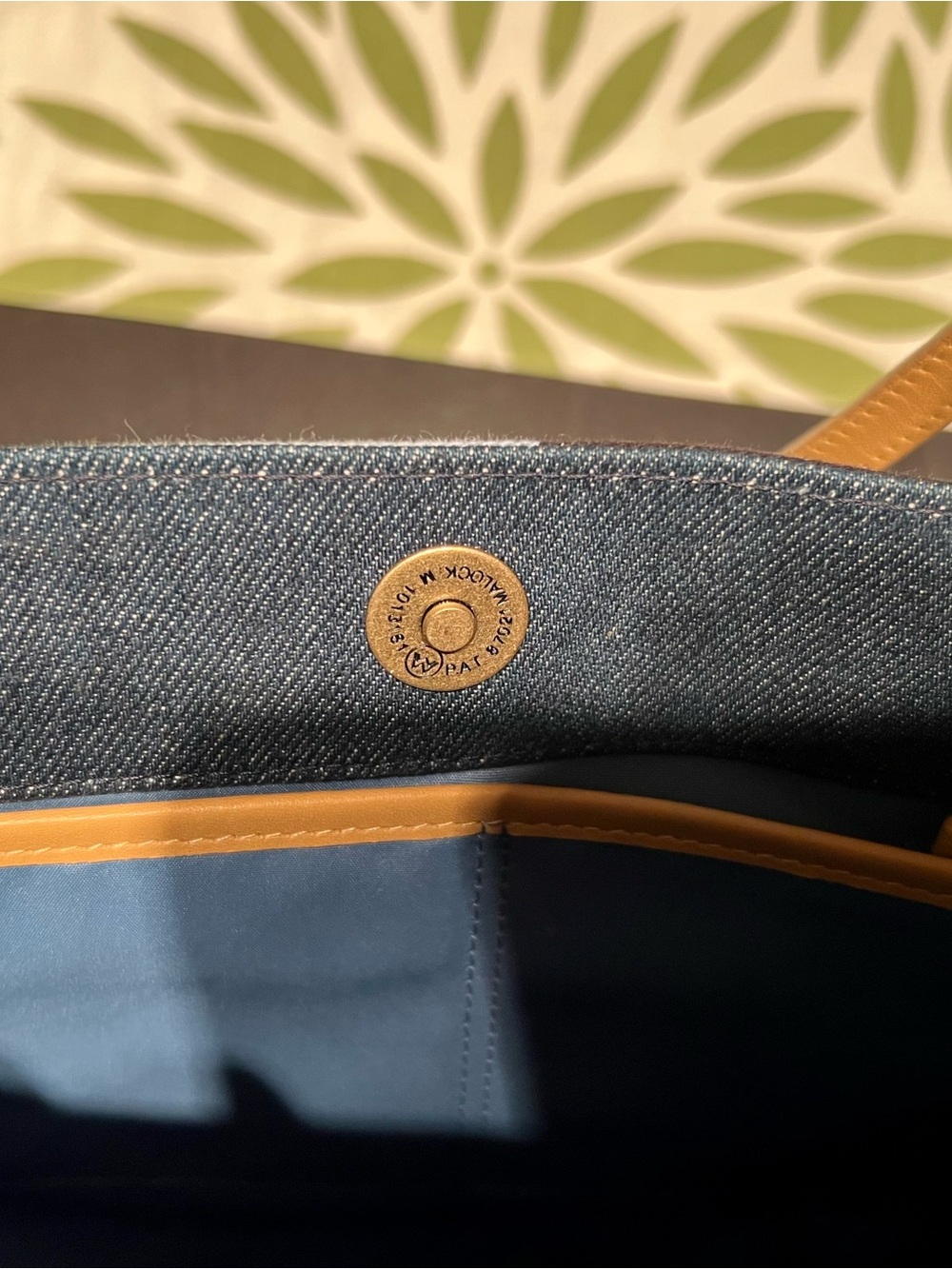 Denim  Tote with Tan Leather Trim